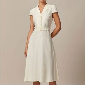 Rihoas The Beige Lapel Cap Sleeve Shirt Midi Dress, NWT S